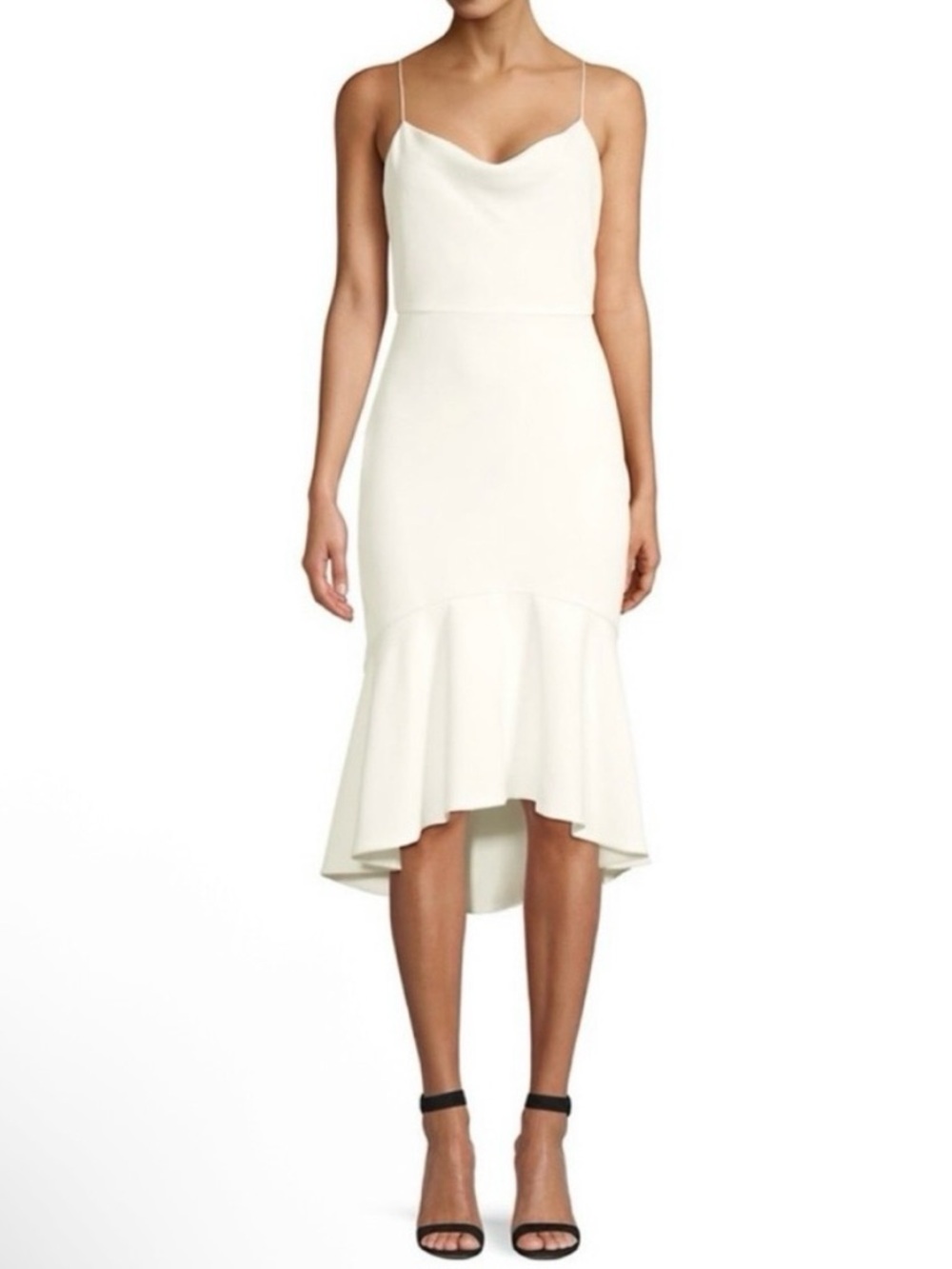Alice + Olivia Adrina White Hi-Lo Flounce Hem Midi Dress - Size 10 - MSRP $395
